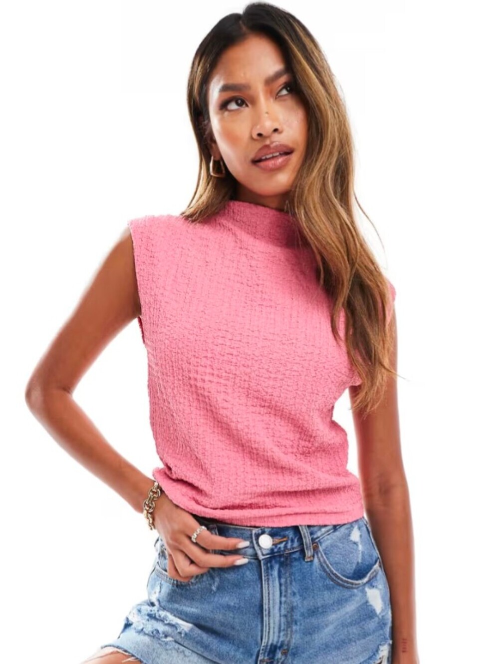 Abercrombie & Fitch The A&F Paloma Bubble Knit Top Pink | Size L